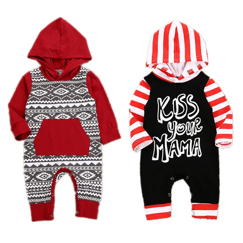 2018 Hot Girls Cotton Rompers Hooded Striped Letter Print Outfits