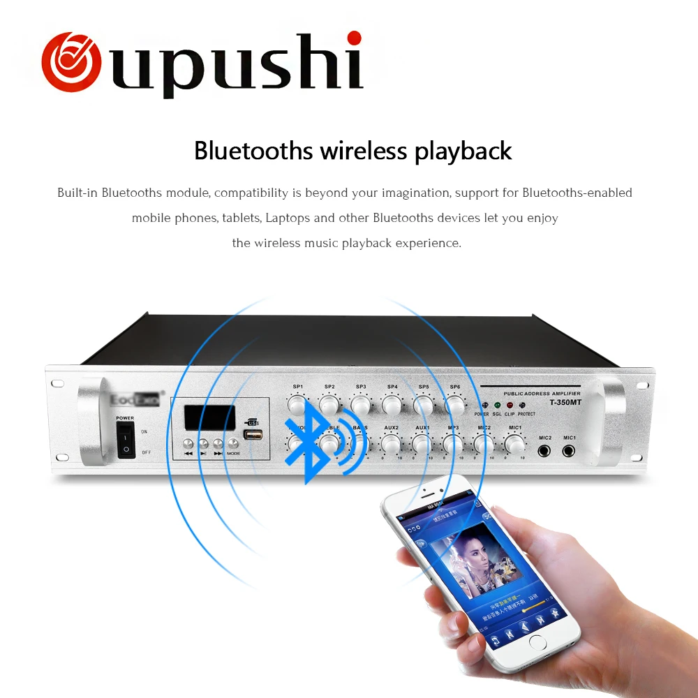 Oupushi T-350MT серия акустический усилитель мощности 6 зон bluetooth усилитель