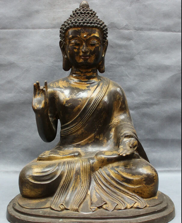 

24" Folk Classical Tibet Bronze Gilt Sacred Shakyamuni Sakyamuni Buddha Statue