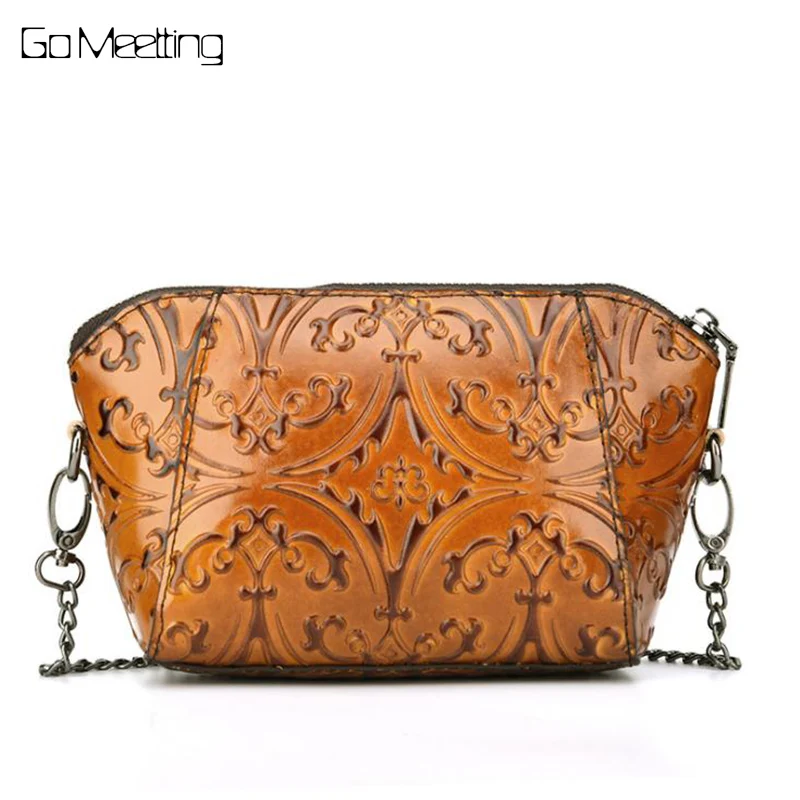 

Vintage Manual Brush color Genuine Leather Women Bags Fashion Shells Chain Women Shoulder Bags Casual Small Flap Crossbody Bag
