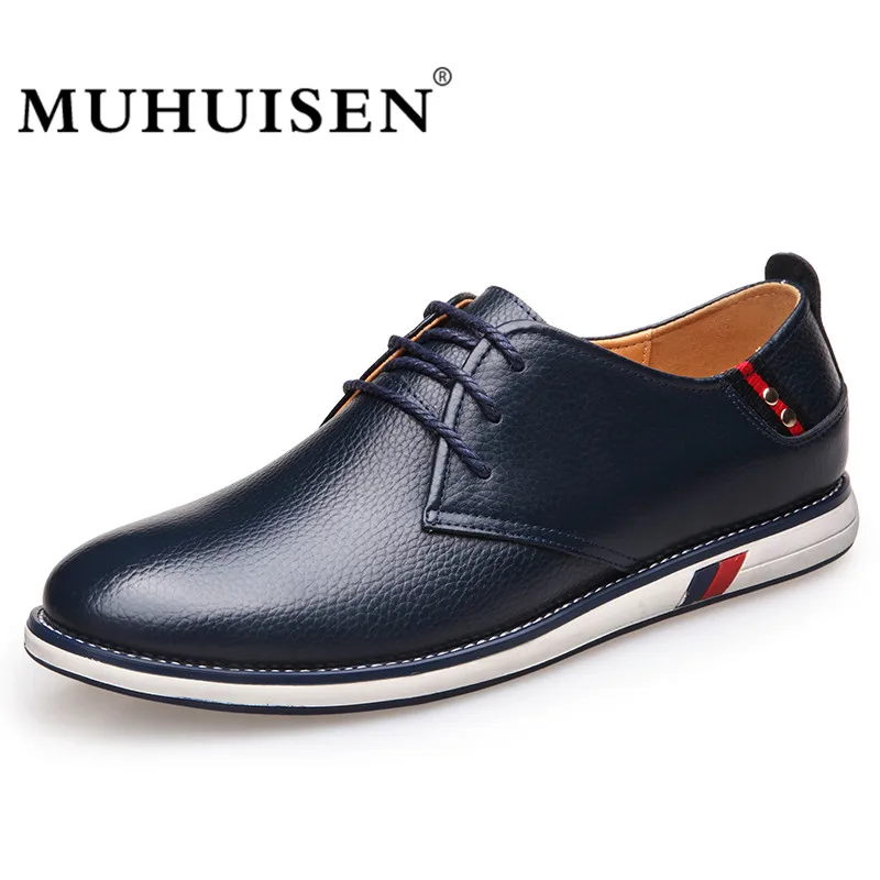 

Men Casual Shoes New Fashion Genuine Leather Comfortable Flat Male Oxford Shoes Lace-Up Business Shoes Footwear MUHUISEN Brand