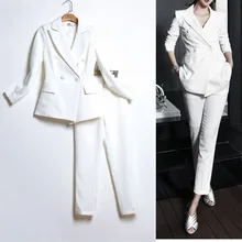 Buy high quality White suit female Korean fashion ladies Real Slim Blazer Suit Two Piece Trousers + Blazers 2PC Female Sets Pants Free Shipping