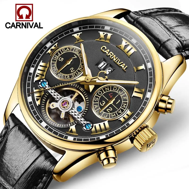 Карнавал Tourbillon Горячие Автоматические механические бренд мужской часы Мода армии спорта водонепроницаемый световой часы класса люкс полная сталь