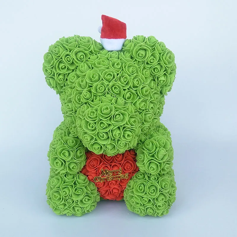 teddy bear rose bear with heart artificial roses foam roses flower Christmas decoration for home. christmas gift - Цвет: green