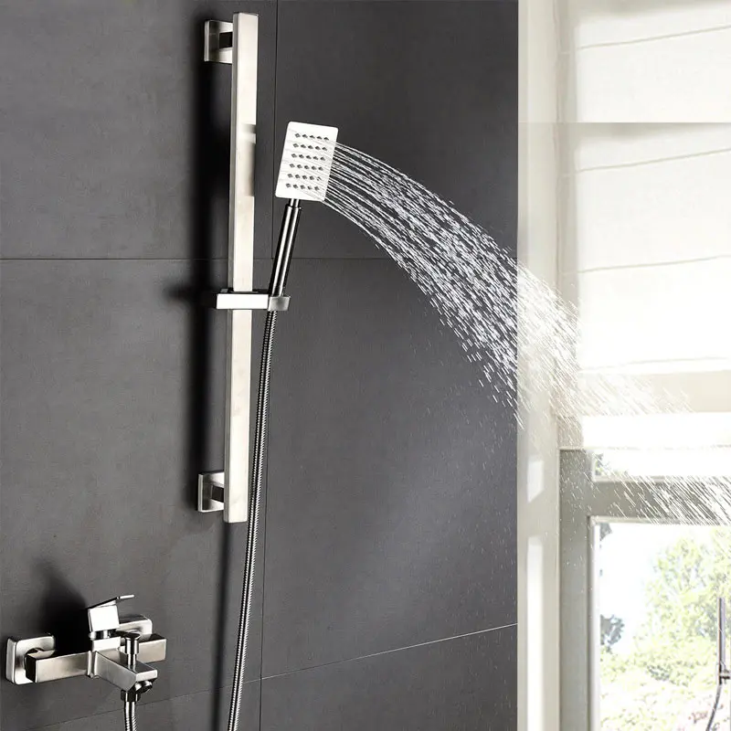 

304 stainless steel shower faucet set with lifter hot and cold lead square Bathtub shower room holder faucet