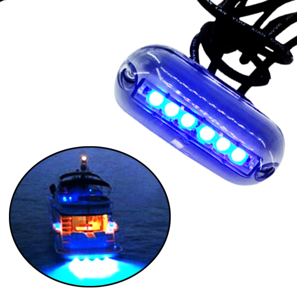 JEAZEA 1PCS Blue 12V 6 LED Underwater Fishing Light Lamp Boat Light