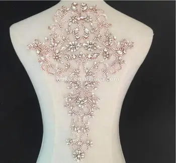

lace encrusted crystal bling bling sash applique patch in rose gold