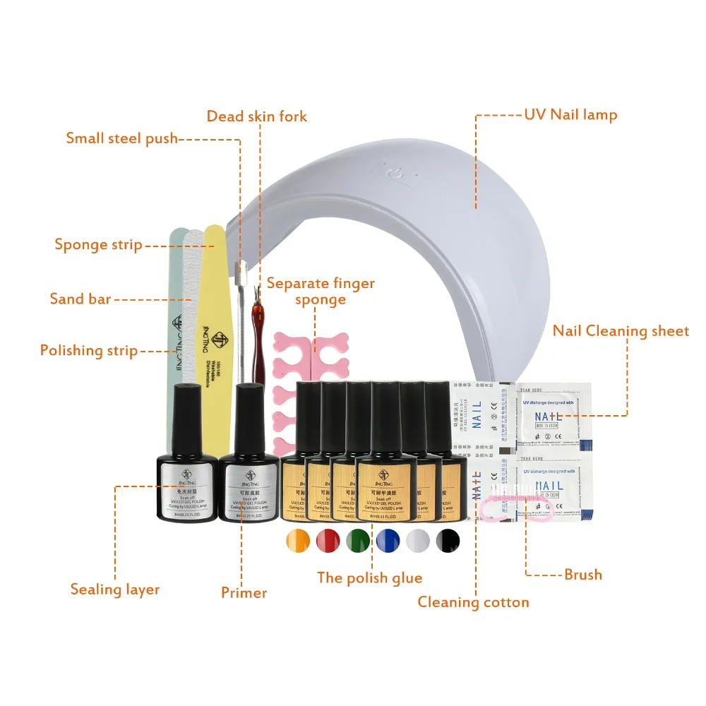 Полный маникюрный набор с лампой для ногтей Набор 36 Вт УФ светодиодный светильник для наборы для ногтей 8 мл УФ-гель для ногтей набор Инструменты для маникюра