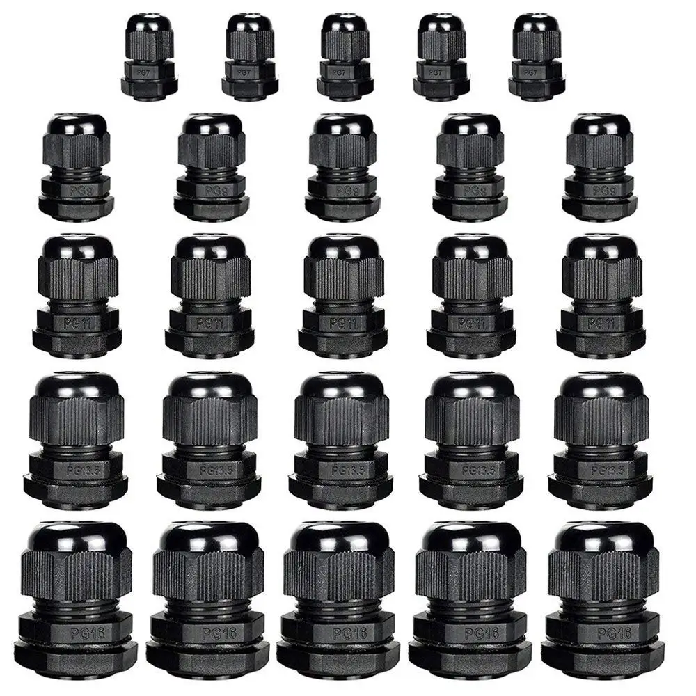 PG11 PG13.5 by Jetovo PG9 Black 30 Pcs Cable Glands,Plastic Waterproof Cable Connectors,Adjustable 3.5-13mm Cable Gland Joints,PG7 PG16