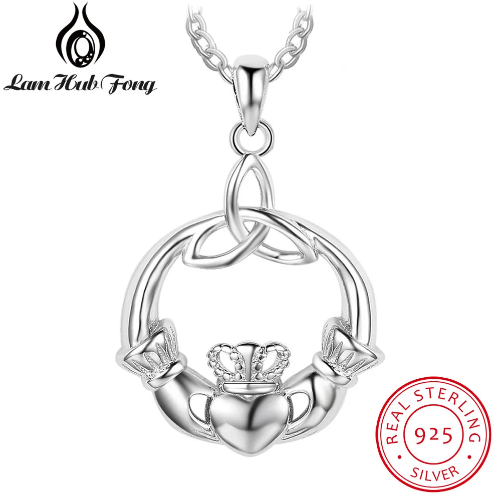 

Trendy Real 925 Sterling Silver Necklace With Triquetra Knot & Heart Crown Pendant Christmas Gift For Friendship (Lam Hub Fong)