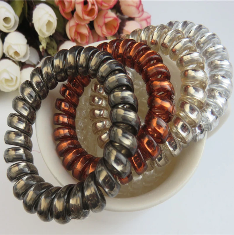 

Women Girls Size 5.5 CM Hair Bands 4 Color Elastic Rubber Telephone Wire Hair Ties & Plastic Rope Hair Accessories Lots 4Pcs