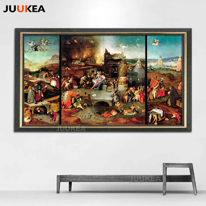 

Temptation of st. anthony by Hieronymus Bosch central panel of the triptych, Canvas Print Painting Wall Picture For Home Decor