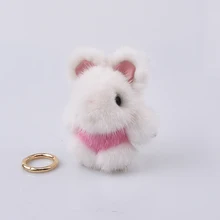 2017 mini fur rabbit keychains real mink 8cm bunny keychain fur key chains bag bunnies trinket pompon fur hare phone pendant