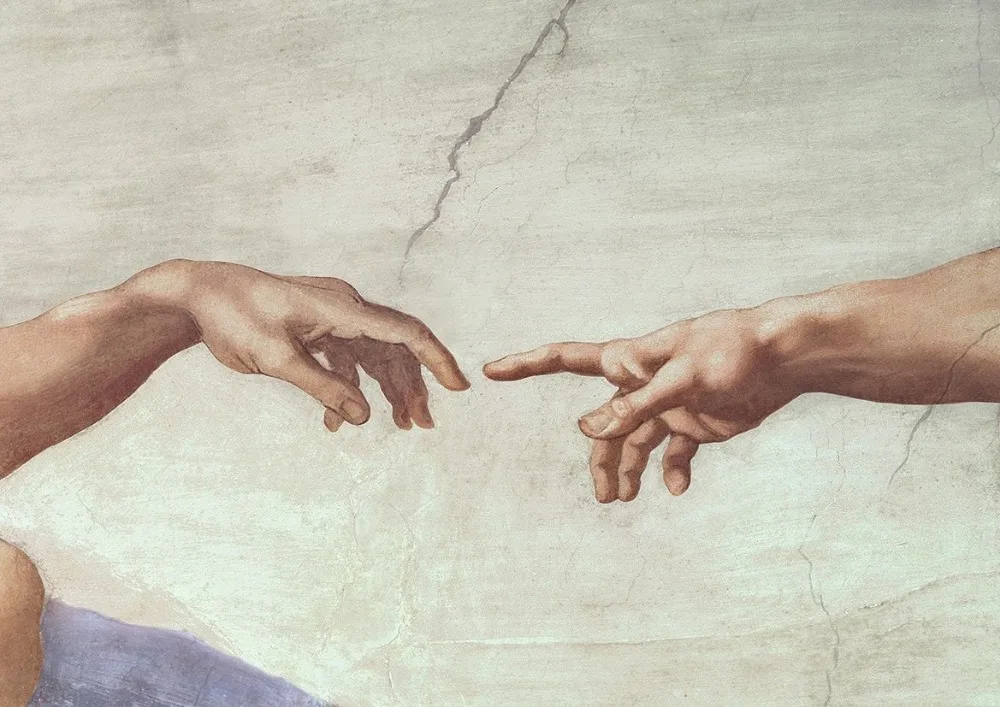 Микеланжело: руки Божия и Адама Шелковый плакат декоративной живописи 24x36 дюймов