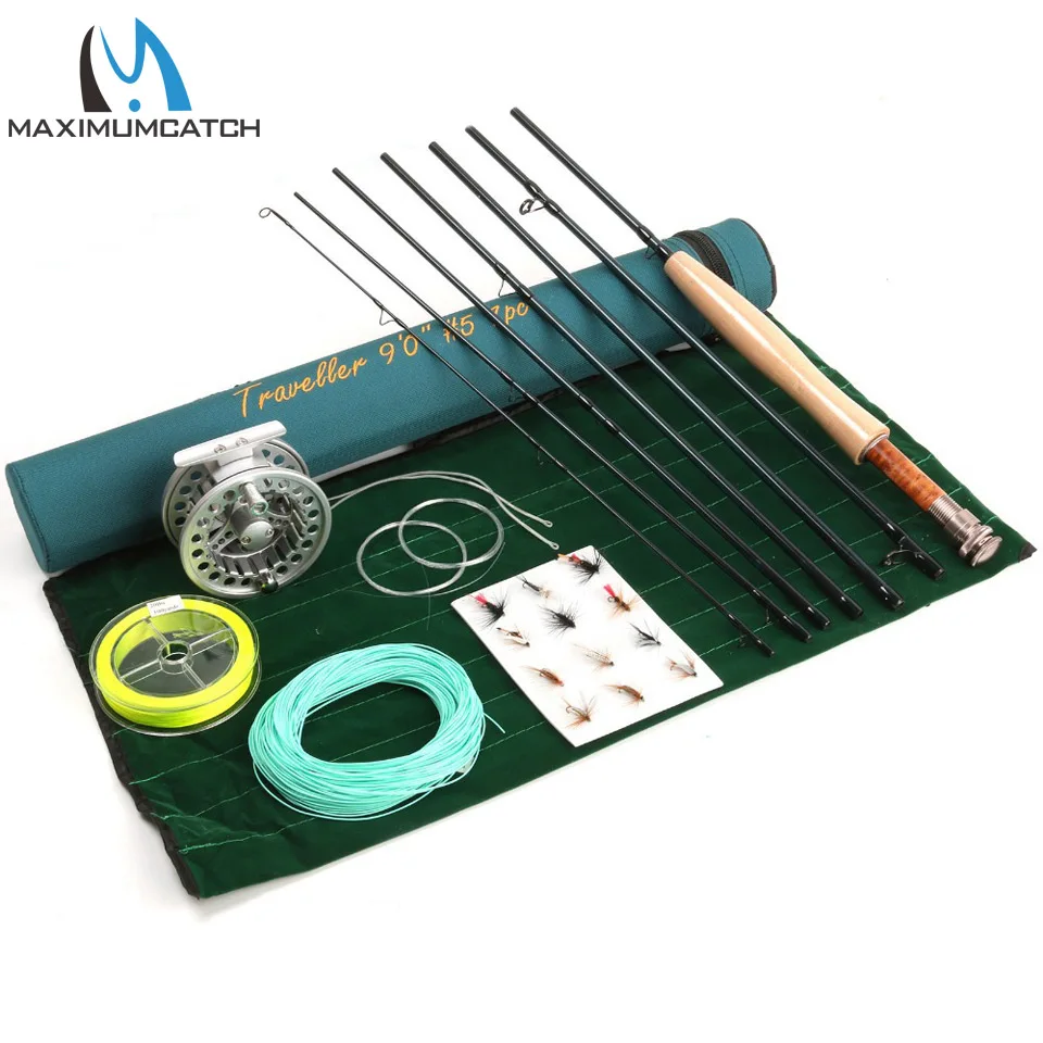 Maximumcatch ألياف الكربون يطير قضيب 4-8 7 قطع الألومنيوم يطير بكرة الوزن إلى الأمام يطير خط يطير ملحقات صيد سمك كومبو