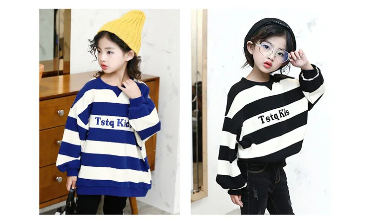 Детские футболки на весну-осень детский пуловер в Корейскую полоску с буквенным принтом Блузка Свободный хлопковый топ, одежда для девочек 8, 10, 12 лет