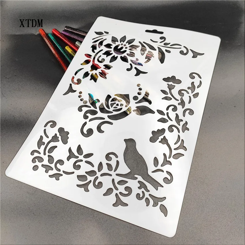 

Branch bird plastic mold shield DIY cake scrapbook stencils hollow Embellishments printing lace ruler Valentine's Day