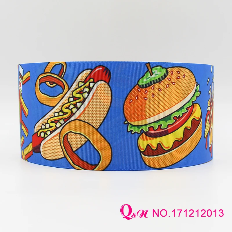 

Q&N ribbon 16mm 22mm 25mm 38mm 50mm 75mm hamburger print grosgrain ribbon webbing 50yards/roll for hair tie
