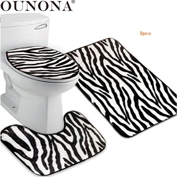 

OUNONA 3pcs Zebra Flannel Lid Toilet Cover & Pedestal Rug & Bathroom Mat Set (Zebra-stripe)