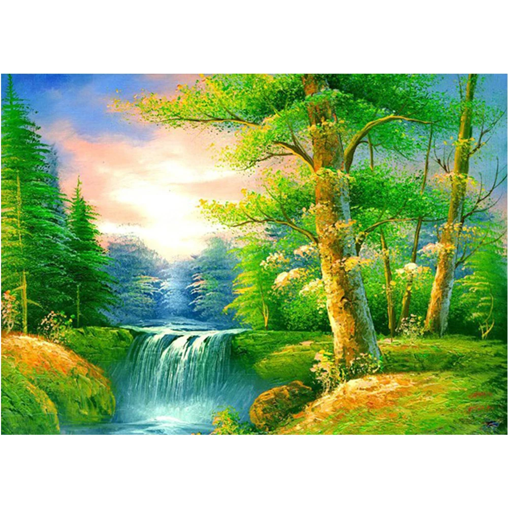 

LI LOYE Full Drill 5D Diamond Painting Cross Stitch Round Sets Diamond Embroidery Patchwork DIY Needlework Woods waterfall RT578