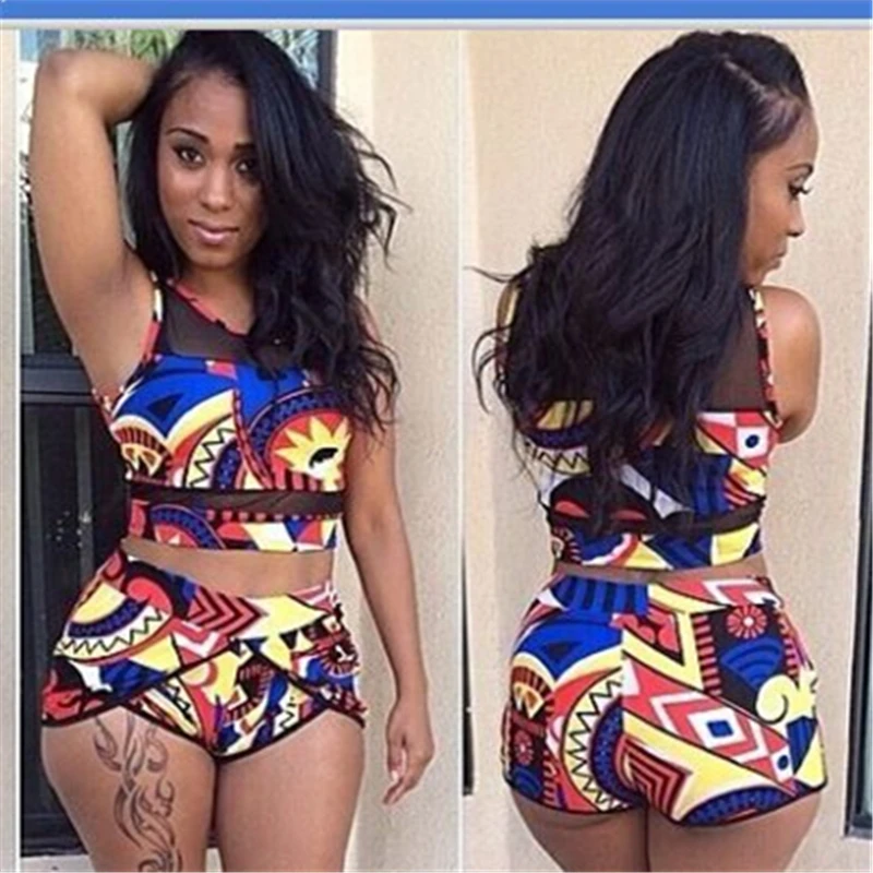 2017 Women High Waist Bikini Set Print Floral Swimsuit Push Up Swimwear High Waist Bathing Suit African Print Two Piece Biquini