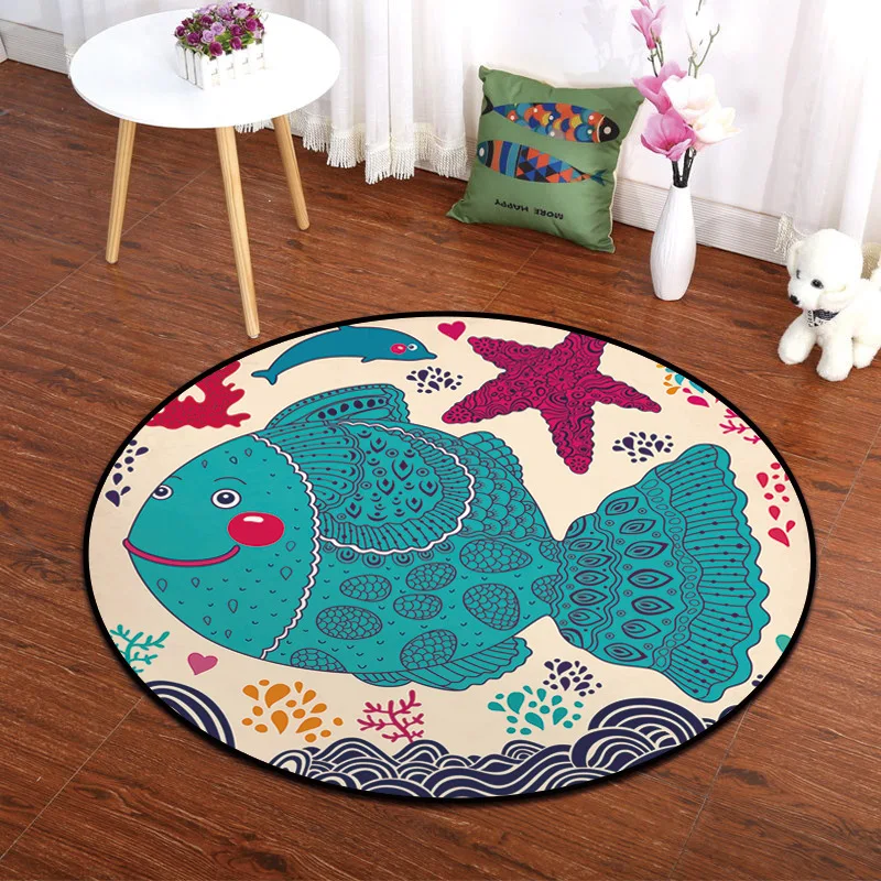 

Kids Abstract Fish Starfish Rugs And Carpets For Baby Home Living Room Round Large Bedroom Parlor Hallway Door Floor Bath Mats