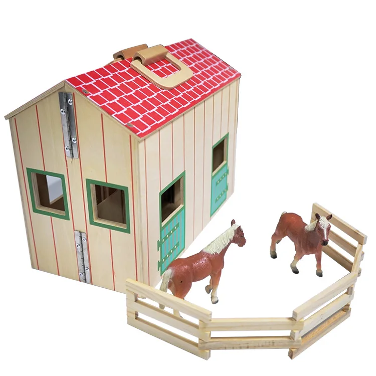 

Healthy wood toy Funny Horse house Feeding horse Captive horse doll Children's play house toy Ancient dollhouse Miniature house