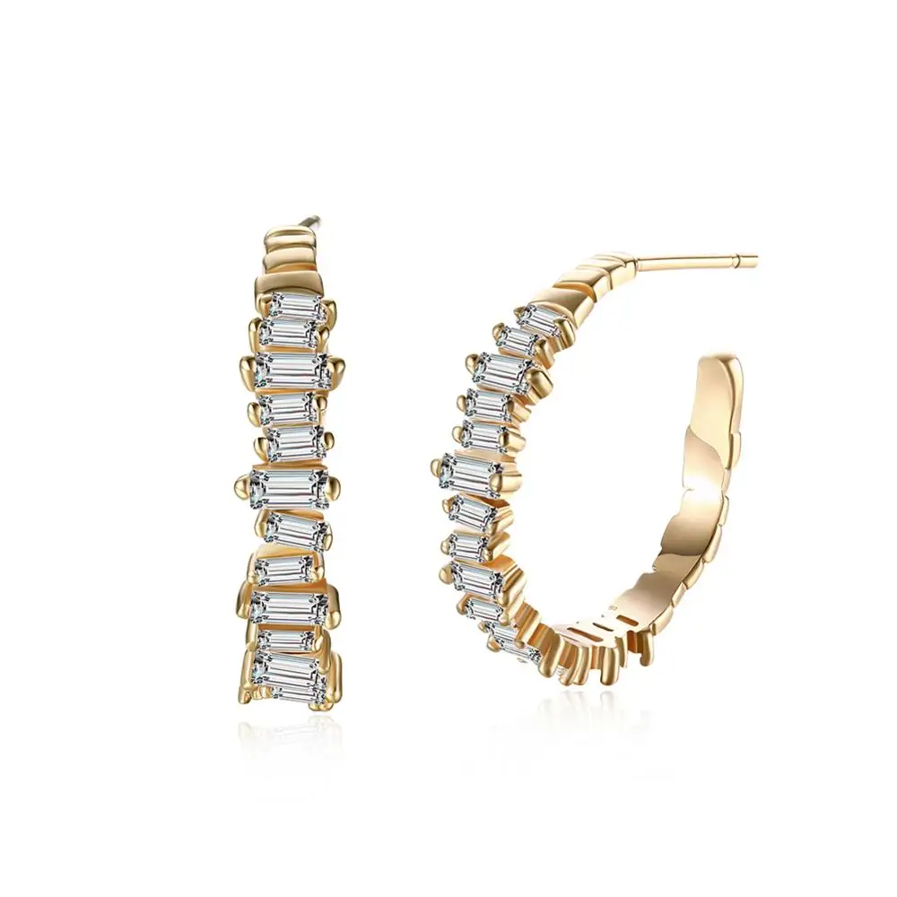 Champagne Gold Big Circle Hoop Earrings Paved with AAA Austrian Cubic Zirconia for Wedding Party Jewelry Gifts Women |