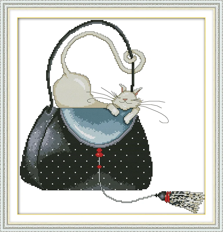 

Cat in the bag (2) Cross Stitch Kits 11CT Printed 14CT Set DIY Chinese Cotton Cross-stitch Counted Embroidery Needlework