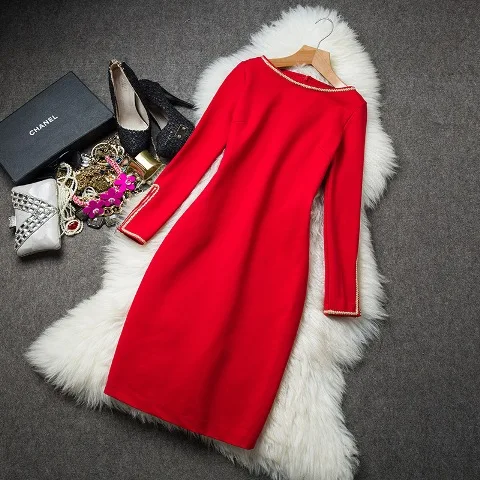 Новые высококачественные, весенне-осеннее платье, женская одежда с длинным рукавом, модное Повседневное платье, XL, зимнее элегантное красное платье-карандаш - Цвет: Picture color