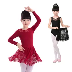 Новый модный сексуальный черный красный без рукавов/Длинные рукава/кружевной рукав до локтя балетный танцевальный костюм для девочек