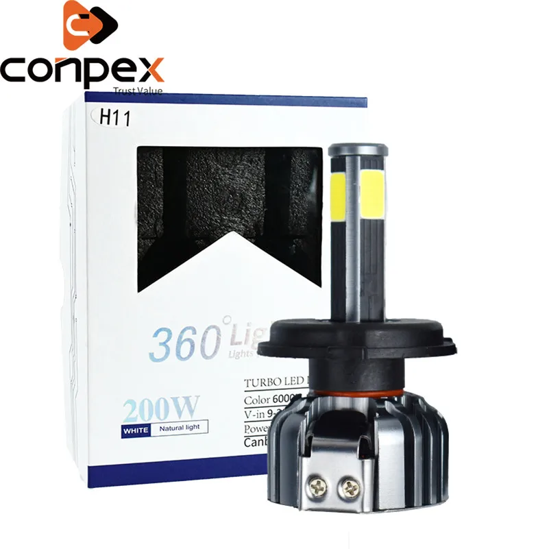 

New 2pcs Car Headlight Bulbs LED H4 H7 LED Canbus Car Lights Two Ways Vortex Air Cooling System Four Sided LED Lamp Beads