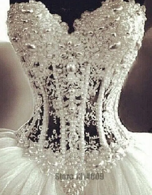 22348 Luxueux Bling Robes De Mariée Bustier Corset Corsage Sheer Nuptiale Bal Cristal Perle Perles Strass Tulle Robes De Mariée Dans Robes De