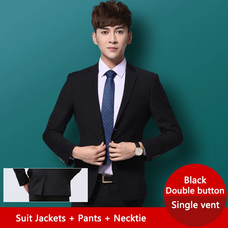 Black Suit Men Double button Single vent Slim Fit Groom Wedding Suits