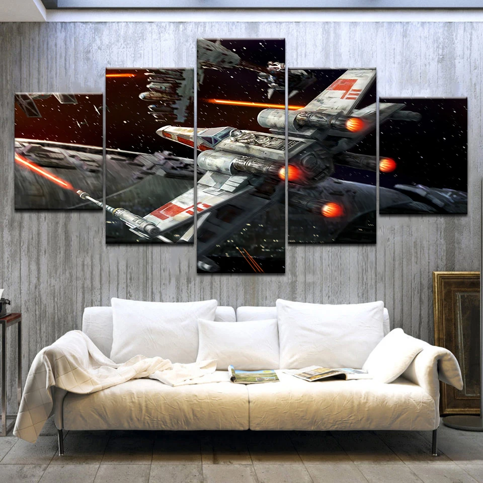 Us 5 59 43 Off 5 Pieces Star Wars Spaceship Print Canvas Modular Painting Poster Home Decor Picture Frime Dining Room Art Wall Decoration In
