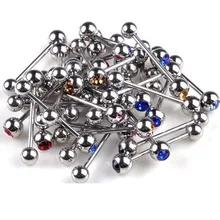 10 шт./лот 5/6 мм 16g, украшенные разноцветными кристаллами штангой соска язык бар Нержавеющая сталь пирсинг кольцо тела пирсинг, модные украшения