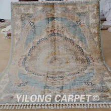 Yilong 6,6 'x9. 2 'антикварный персидский ковер медальон светло-голубой ручной узлом Восточный шелковый ковер(1651