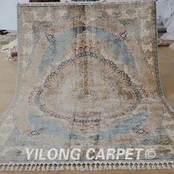 Yilong 6,6 'x9. 2' Античная персидский ковер медальон светло-голубой цвет ручной работы Восточный ковер шелка (1651)