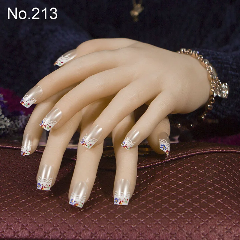 JQ 24 шт./компл. французский накладные ногти 61 Стиль, полного покрытия, накладные ногти с клейкая лента 10 размеров квадратный леди для Неил арта украшения для кончиков ногтей - Цвет: 213