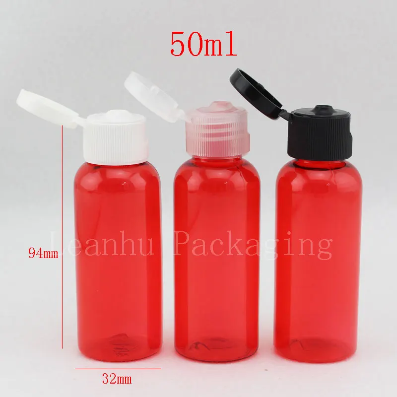 30pcs/lot 50ml Plastic Bottle With Flip Top Cap, Plastic Red Bottle