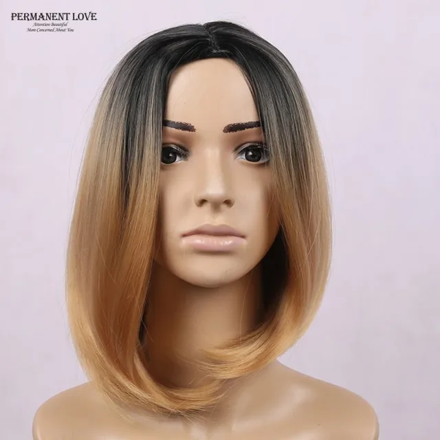 Najnowszy Ciemne Korzenie Blond Two Tone Ombre Peruki Peruki Proste