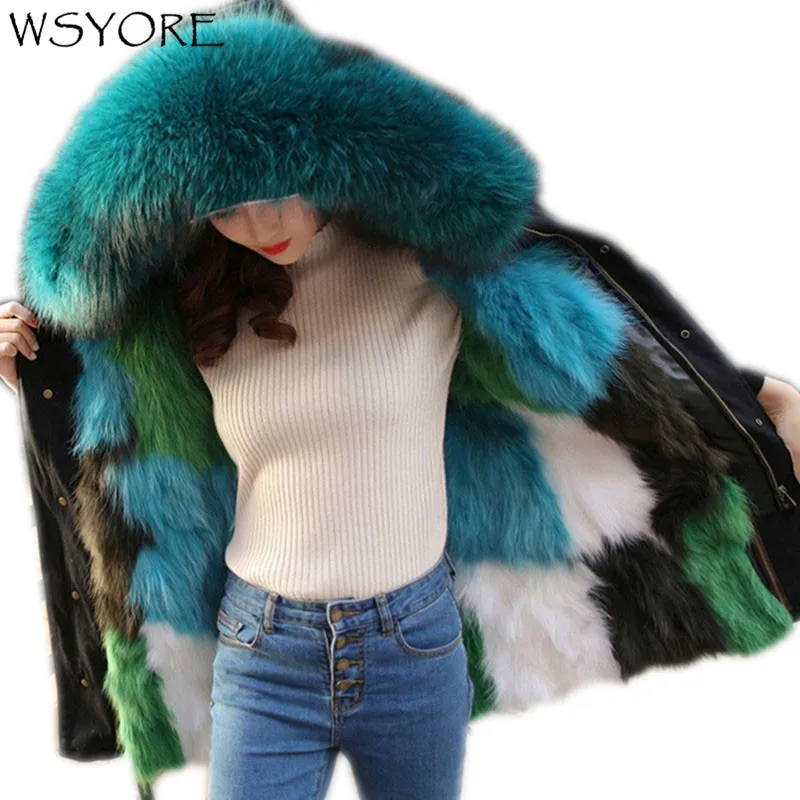

WSYORE Parkas Mujer Outwear 2019 New Winter Plus Size Women Thick Raccoon Fur Jackets Fox Fur Hooded Mid-long Coat Female NS515