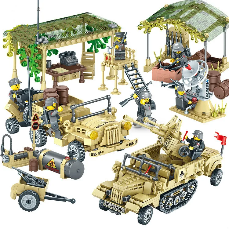 

WW2 Military Camp Trucks Jeeps car Building Blocks Compatible legoing Army Soldiers Weapon armored car Bricks Toys for Children