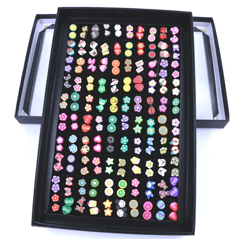 

New Design 100 pairs polymer clay women cute earring stud sets carton earring set for girl