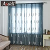 White feather embroidered window tulle curtains for living room bedroom Modern blue sheer curtains Embroidery voile curtains 3D ► Photo 3/6