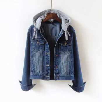 

2019 autumn Hooded cropped denim jacket 5XL Korean all match jeans jacket women fashion jackets long sleeve slim chaqueta mujer