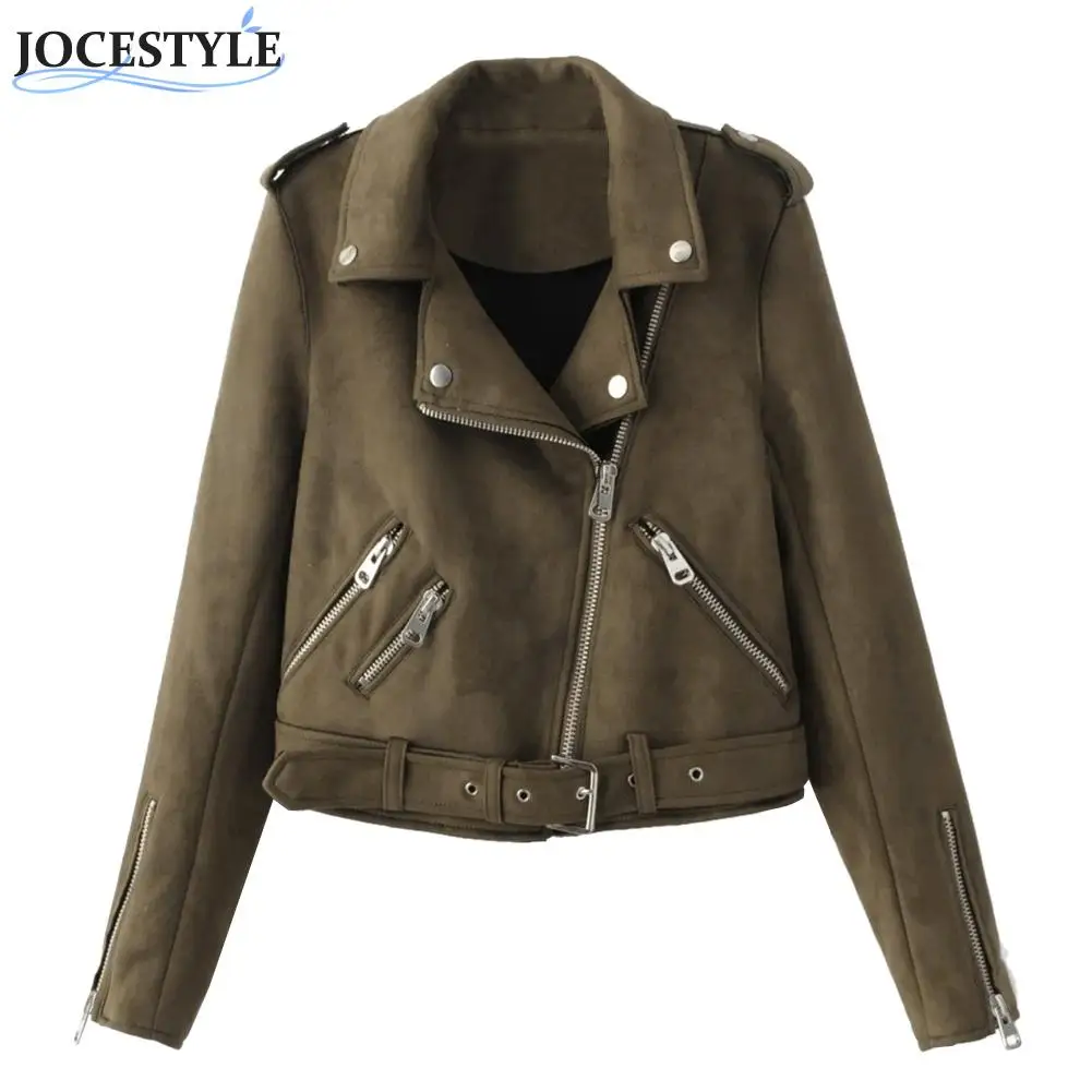 Autumn Spring Faux Leather Women Jacket Tops Solid Basic Suede Jackets Ladies Basic Female Coat Short Motorcycle Streetwear