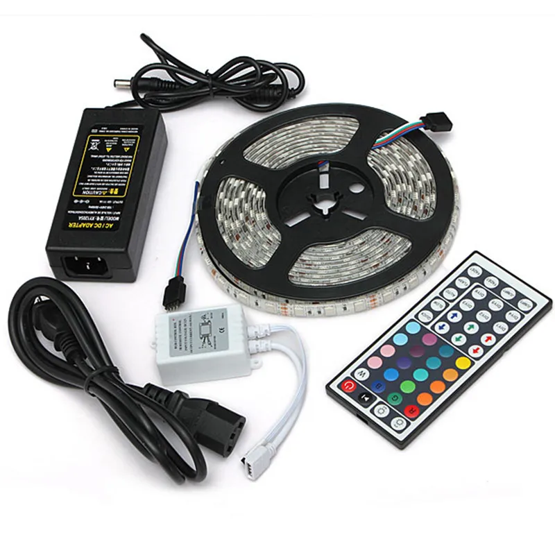 #Best 5M RGB Led Strip 5050 SMD 60LED M DC12V led Flexible light+44 Keys Remote Controller+12V 6A Power Adapter US EU Plug