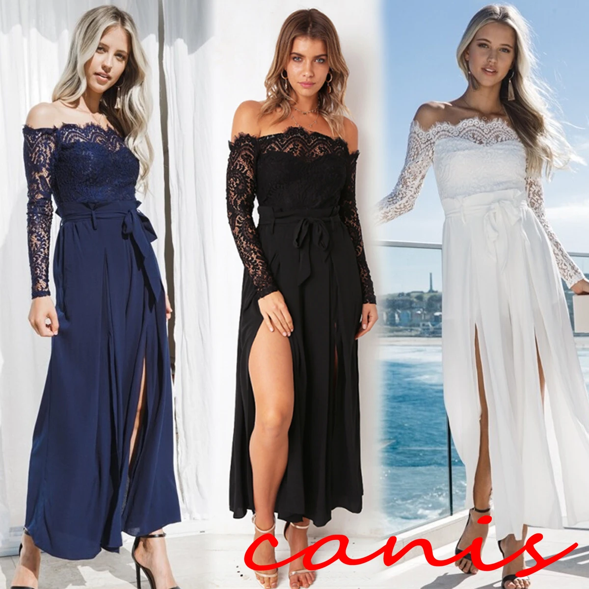 Womens Off Shoulder Long Sleeve Split Slash Neck Jumpsuit Ladies Summer Casual Loose Playsuits | Женская одежда