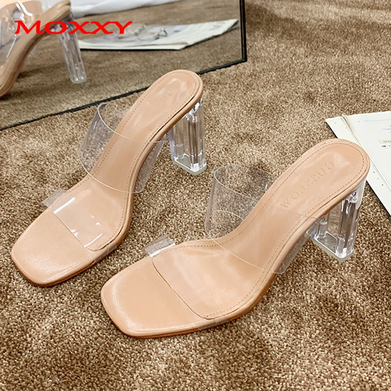 clear slipper heels